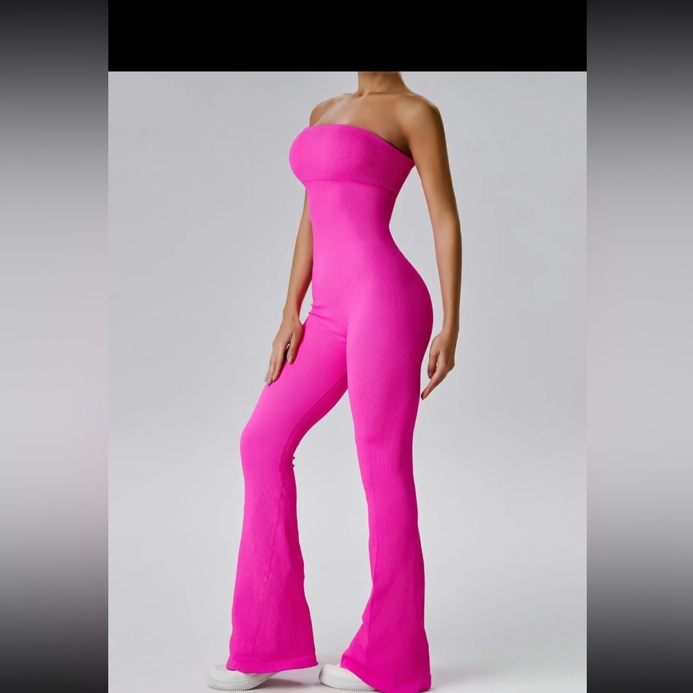 Hot Pink, sleeveless, bell bottom jumpsuit
